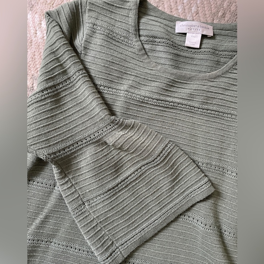 Christopher Banks knit bell sleeve green top M